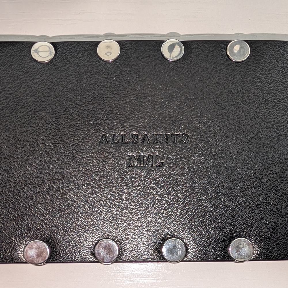 ALLSAINTS Alcor Black Leather Wrap-around Belt with Silver Studs - Picture 3 of 4